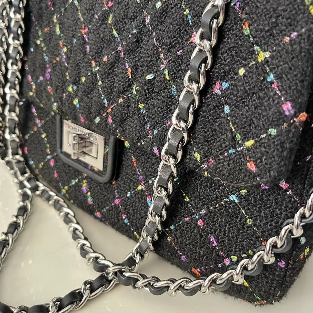 Karl Lagerfeld Black Multicolor Quilted Shoulder Bag - Picture 3 of 11